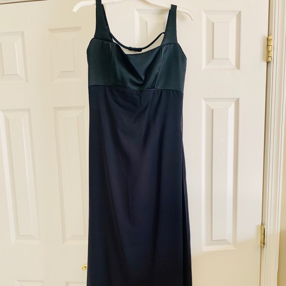 Long Black Satin and Chiffon Dress